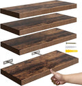 YUFLINX 16’’Rustic Brown Floating Shelves for Wall Set of 4,Rustic Wood Shelf for Room Decor/Storage/Display,Small Bookshelf,Wall Mounted Hanging Shelves for Bedroom, Bathroom, Living Room, Kitchen