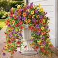 Homsunny Artificial Hanging Flowers for Outdoor, 8PCS Fake Flowers Faux Silk Daisy with Eucalyptus Leaves, UV Resistant Aritificial Outdoor Flowers for Spring Home Patio Balcony Yard Porch Decor