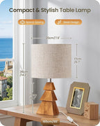 Wood Table Lamp, Wood Bedside Lamp with Tree-Shaped Base & Linen Lampshade, Modern Cute Desk Lamp for Living Room, Bedroom, E26 Base, Bulb Not Included, Beige and Dark Natural LE08TL05