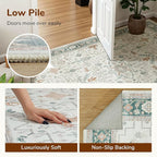 Lessymo 8x10 Washable Rug for Living Room, Cream Green Area Rug for Bedroom Dining Home Office Nursery Room, Soft Non-Slip Vintage Floral Oushak Carpet, Boho Tribal Farmhouse Decor