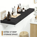 Vivelove Black Floating Shelves 16 Inches Wide, 12" Deep Wall Shelves for Bedroom, Bathroom, Living Room, Kitchen, Office, Rustic Home Decor Shelf with Invisible Brackets, 15.7X12X1.5, Set of 2
