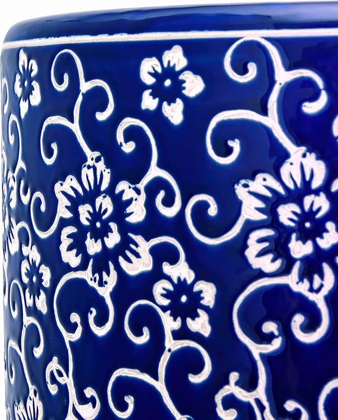 Red Lantern 24" White Flowers on Blue Umbrella Stand