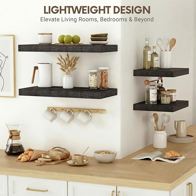 Vivelove 36 Inches Floating Shelves Wall Mounted, 10" Deep Wall Shelves for Bedroom, Bathroom, Living Room, Kitchen, Office, Home Decor, Modern Shelf, Set of 2, Black, 36x10.2x1.5