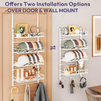 SWTYMIKI Over Door Hat Organizer - 5 Tier Wall Mounted Hat Rack with 4 Adjustable Metal Basket and 3 Hooks, Hanging Baseball Cap Organizer Storage Holds up to 49 Caps for Door, Bedroom, Closet