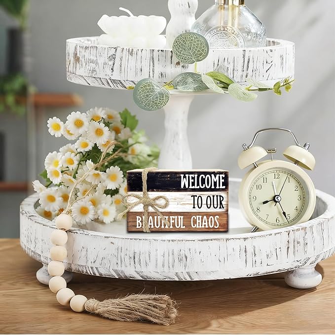 Ycyfckdr Decorative Wood Book Stack for Home, Welcome to Our Beautiful Chaos, Rustic Table and Living Room Bookshelf Farmhouse Decor (L67)