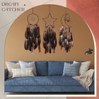 Jetec 3 Pcs Dream Catcher Moon Sun Star Design Handmade Traditional Design Craft Ornament Wall Art Hanging Home Decoration Bedroom Wedding(Brown)