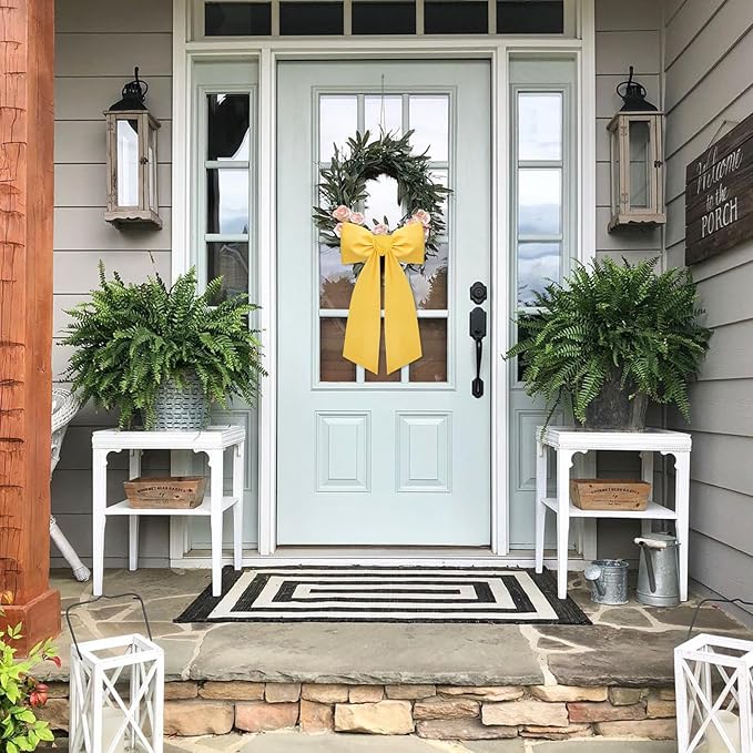 2 Pcs Yellow Wreath Sash for Front Door Linen Wreath Ribbon Bow for Yard Porch Garland Home Decor