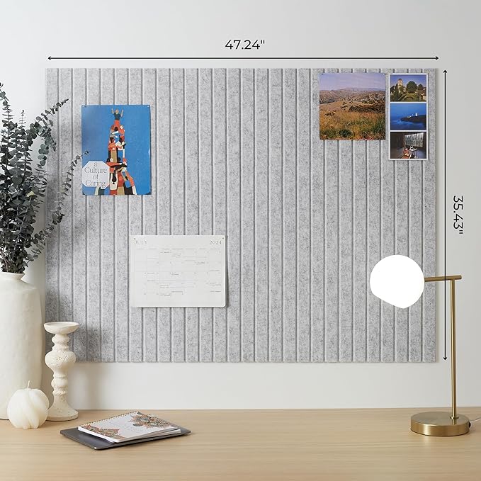 Large Felt Bulletin Board - Stylish Perfectly Sized 35" x 47" Cork Board Alternative for Office & Wall Decor – 12 Customizable Adhesive Tiles w/Golden Pins are Perfect to Display Your Photos
