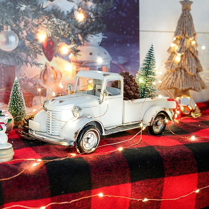 SOFFEE DESIGN 12in Collectible-Vehicles Classic Truck, Pick-up Model Iron Decorations, Collectible Figurine Desktop Car Wine Holder for Home Decor, White