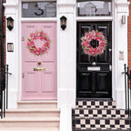 Sggvecsy 21in Artificial Pink Forsythia Wreath Spring Summer Fake Daisy Wreath Handmade Wreath with Daisies Lavender for Gifts Festival Front Door Window Wall Farmhouse Decor