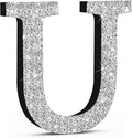 Qunclay 8'' Silver Crystal Diamond Bling Letters Crushed Diamond Decoration Wooden Glitter Letter with Screw and Hooks Rhinestone Gift for Wedding Y2k Mcbling Bedroom Wall Decor (Letter U)