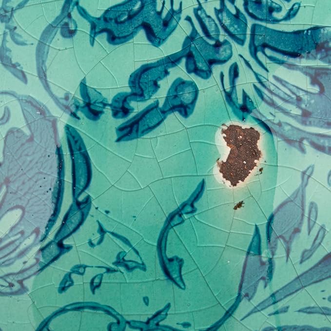 Creative Co-Op Round Decorative Terra-Cotta Vase with Transferware Pattern, Aqua