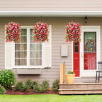 Homsunny Artificial Faux Hanging Flowers Plants Baskets for Outdoor Spring Summer Decorations,Resistant Fake Morning Glory Silk Plants for Outside UV Resistant Patio Yard Home Porch Decor(Rose red)