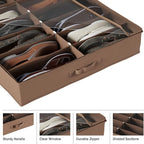 Everyday Home Under Bed Storage Shoe Organizer Bag with Clear Plastic Zippered Cover, Stores 12 Pairs of Shoes (Brown) (Pack of 2)