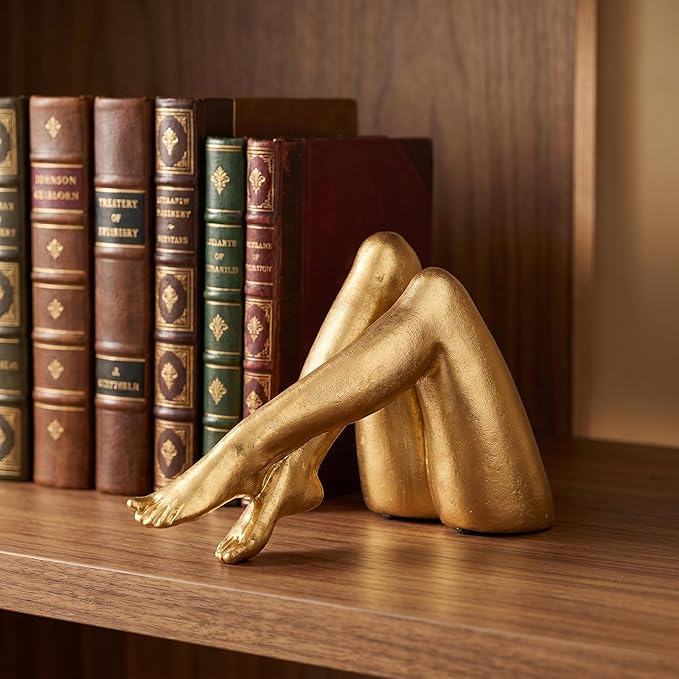 Golden Legs Sculpture - Elegant Resin Statues for Aesthetic Shelf Decor & Office Desktop & Cabinets | 7.87" D x 3.54" W x 4.53" H, Side Lying Legs