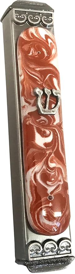 Mezuzah, Easy Mount, Art Glass on Metal Case *Gift Box and Non-Kosher Scroll Included* (Earth)