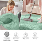 OLANLY Mint Green Round Rugs for Bedroom - Machine Washable, 6 ft Circle Area Rugs for Living Room, Soft and Fluffy Shaggy Carpet for Teen Girls and Boys, Nursery Rooms, Dorms, Home Decor Aesthetic