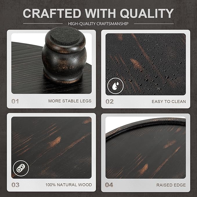 EOSAHR Pine Wood Farmhouse Display Risers for Bathroom Decor - Decorative Tray for Kitchen Counter Decor - Rustic Style Wood Pedestal Stand for Coffee Table (Distressed Black)