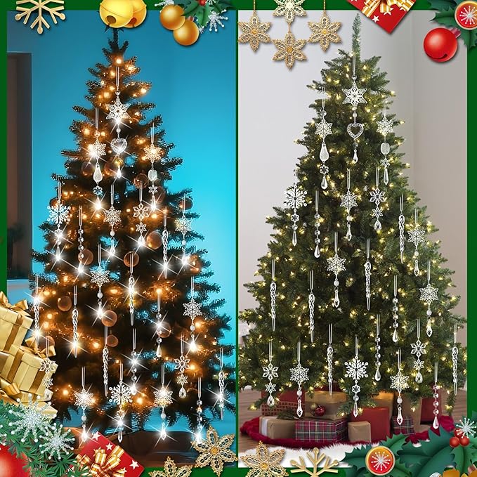 Crystal Ornaments Christmas Tree Decorations - 21pcs Christmas Tree Ornaments Sparkling Dazzling Festival Party Decoration Crystal Snowflake Design Hanging Ornament Holiday Season Home Decor