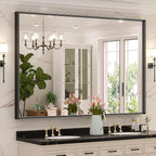 Keonjinn Black Mirror for Bathroom 60 x 40 Inch, Rectangular Matte Black Large Wall Vanity Mirrors, Metal Framed Rectangle Farmhouse Mirror, Modern Square Corner Framed Mirrors(Horizontal/Vertical)