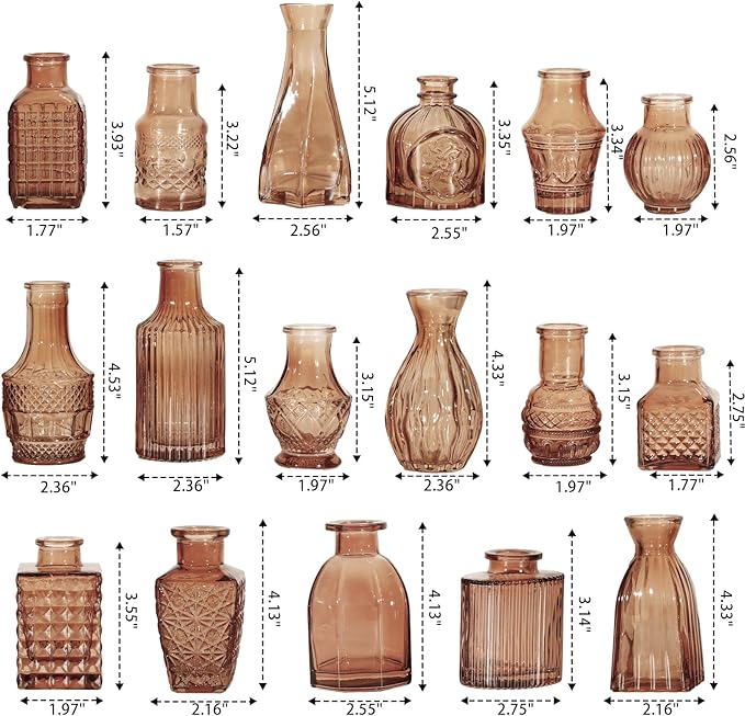 Glass Bud Vase Set of 32 Pcs, Small Glass Vases for Flowers, Amber Bud Vases in Bulk, Vintage Vases for Wedding Centerpieces, Wedding Decorations, Home Table Flower Decor