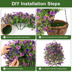 INQCMY Artificial Hanging Flowers with Basket for Spring Outdoor Decoration 3 Bunches of Silk Daisy Flower Uv Resistant for Garden Porch Patio Balcony Yard Decor (Purple1)