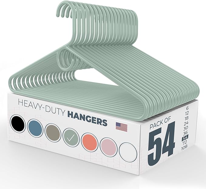 Neaties Heavy Duty Clothes Hangers 50 Pack (54 Count) – Made in the USA – 8lb Capacity Plastic Hangers for Adult Clothing – Durable for Pants, Coats, Jackets, or Jeans – Mint