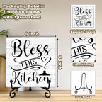Kitchen Counter Decor, Table Decorations for Dining Room, Blessd Sign, Fun Farmhouse Kitchen Wooden Plaque with Iron Stand for Table Shelf Display-A02