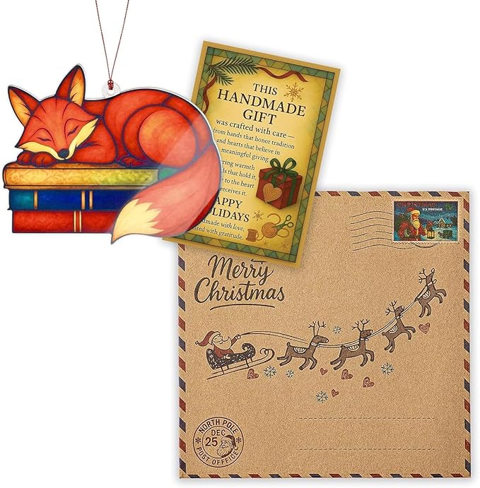 Fox Ornaments for Christmas Tree, Christmas Ornaments 2026, Fox Ornament Gift for Librarian, Bookworm, Reading Lover, Teacher, Decoration Hanging Ornament Gifts for Book Lovers, Book Gift