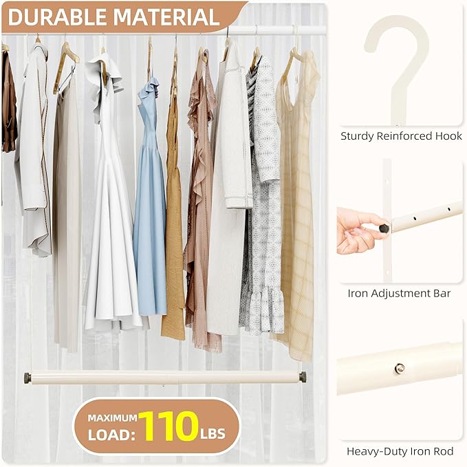 STORAGE MANIAC Adjustable Closet Rod Hanging Clothes Heavy Duty Closet Extender Hanging Rod Space-Saving Clothes Hanging Bar Double Closet Hanging Rod Hanging Closet Organizer Closet Bar,2 Pack White