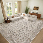 Washable 9x12 Area Rugs for Living Room, Boho Non-Slip Vintage Distress Lager Rugs for Bedroom Dining Room Nursery Office, 0.3" Neutral Oriental Throw Thin Carpet, Cream/Blue/Orange/Multi