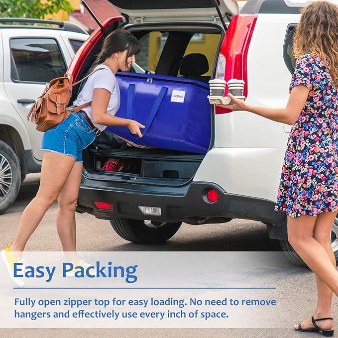 Moving Bags, Storage Bags with Sturdy Handles and Heavy Duty Zippers, Storage Totes for Space Saving, Moving & Storage, Collapsible Moving Supplies(125L, 2-Pack, Blue)