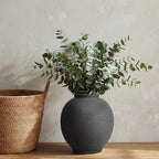 Black Ceramic Large Vase - 11 Inch Round Modern Ceramic Vases,Tall Vase for Decor Living Room Table Decor and Festive Home Interiors