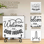 Welcome Home Sign, Welcome to Our Home Sign, Kitchen Decor and Accessories, Farmhouse Wooden Plaque with Iron Stand for Desk Shelf Decor-A16