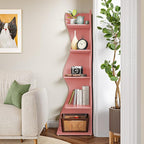 LITTLE TREE Small Corner Shelf, Modern 5-Tier Wall Corner Bookshelf, Stylish Bookcase Storage Rack for Small Space, Living Room, Bedroom, Pink, 1 Pack