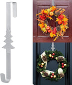 Wreath Hangers for Front Door,15" Sturdy Metal Wreath Doors Hangers,Over The Door Hooks for Front Porch Decor,Garland Hooks Holders for Halloween Christmas Decorations (Silver Christmas Tree, 2 Pack)