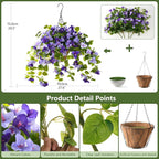 Homsunny Artificial Fake Hanging Flowers Plants Basket for Outdoor Decoration, Faux Silk Flower Bougainvillea Planter Look Real UV Resistant for Home Porch Patio Balcony Yard Spring Decor(Purple)
