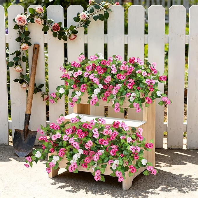 Artificial Fake Flowers for Outdoors Spring Decoration 2 Bundles Faux Flowers Plants for Outdoor Planters UV Resistant Silk Realistic Flowers for Outside Home Garden Front Porch Patio Décor