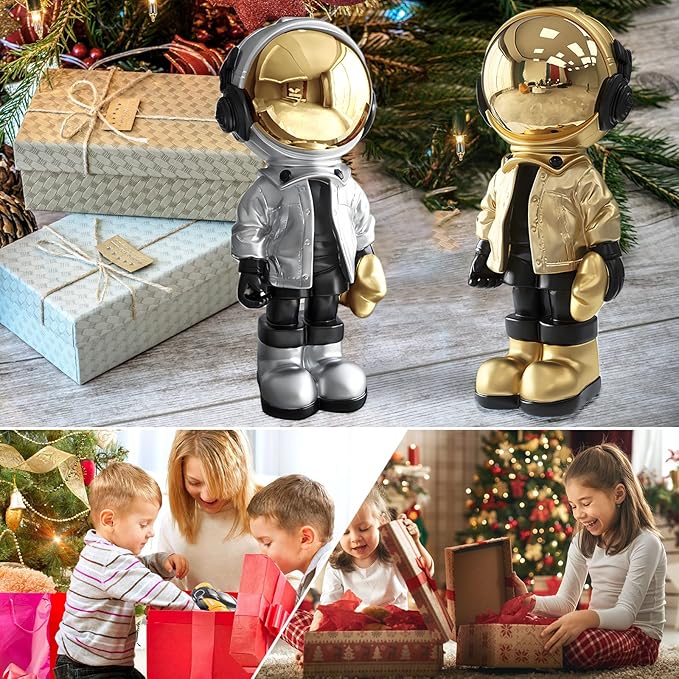 Dosker Astronaut Statues Spaceman Sculpture Polyresin Arts Gifts Silver Figurine Ornament Room Decor for Men,Home and Crafts Desktop Accessories Tabletop Decoration, Living Room, Office, Bookshelf