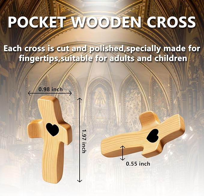 10-Pack Olive Wooden Cross Fidget, Handmade Pocket Wood Crosses, Cross My Heart | Easter Day Encouragement Gift, Relieve Anxiety for Yourself, Inspirational Gift for Christian Faith, Prayer, Valentines Day Gifts