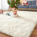 OLANLY 4x11 Area Rugs for Living Room Bedroom, Machine Washable Soft Fluffy Shaggy Bedside Rug, Indoor Floor Carpet for Kids Girls and Boys, Dorms, Nursery Rooms, Home Decor Aesthetic, Ivory