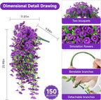 Artificial Hanging Flowers for Outdoors, 2 PCS UV Resistant Faux Silk 150 Morning Glory Each Trailing Vines, Fake Plants for Spring Outdoor Garden Planter Porch Patio Decoration, Purple