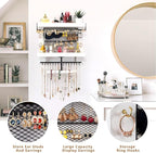 Pinzoveco Hanging Jewelry Organizer Wall Mounted With Wall Jewelry Organizer Holder For Necklaces Bracelet Earrings Ring (White)
