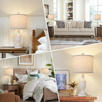 TOBUSA 22“ Farmhouse Table Lamps Set of 2, White Rustic Vintage Table Lamps for Living Room Bedroom, Antique Bedside Desk Lamps with Linen Shade, Traditional Resin Nightstand Lamp Sets for End Table
