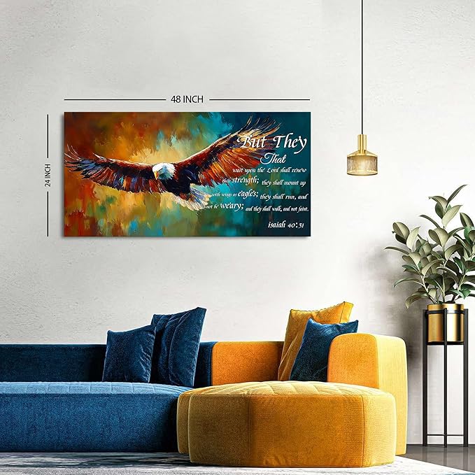 Christian Eagle Wall Art Isaiah 40 31 Poster Bible Verse Wall Decor Inspirational Scripture Canvas Prints Painting Religious Biblical Framed Artwork for Bedroom Living Room Home Decoration 24x48