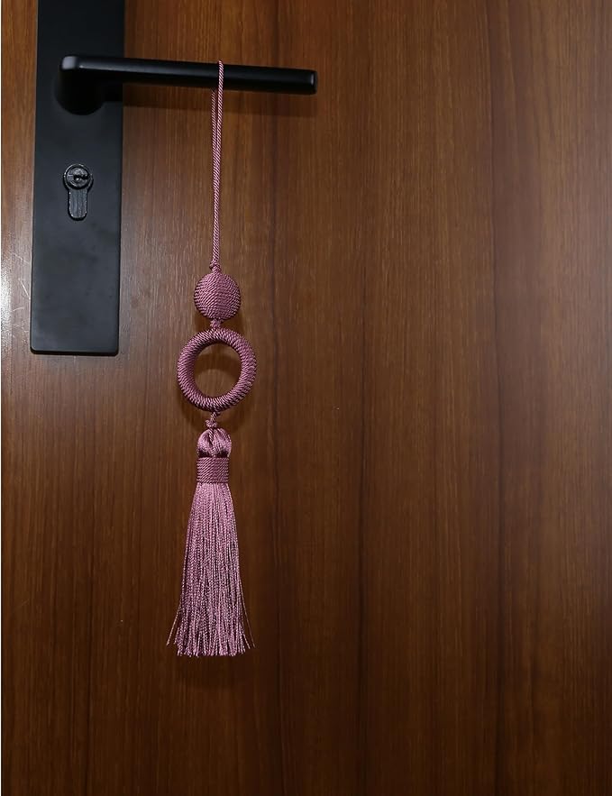 2 Pack12 Inch Door Tassel with 4 Inch Cord Loop, Handmade Key Tassel with Wooden Ring, DIY Accessories for Home Decoration (Pink)