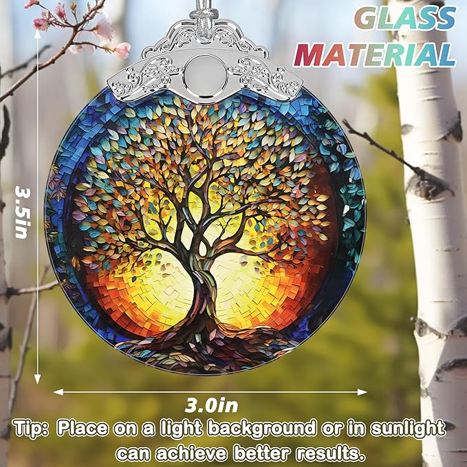 Christmas Ornaments - Stained Glass Christmas Decor - Tree of Life Ornaments for Christmas Tree - Christmas Tree Ornament - Gifts for Family, Friends, Couple - Xmas Gift Ideas - Unique Gift