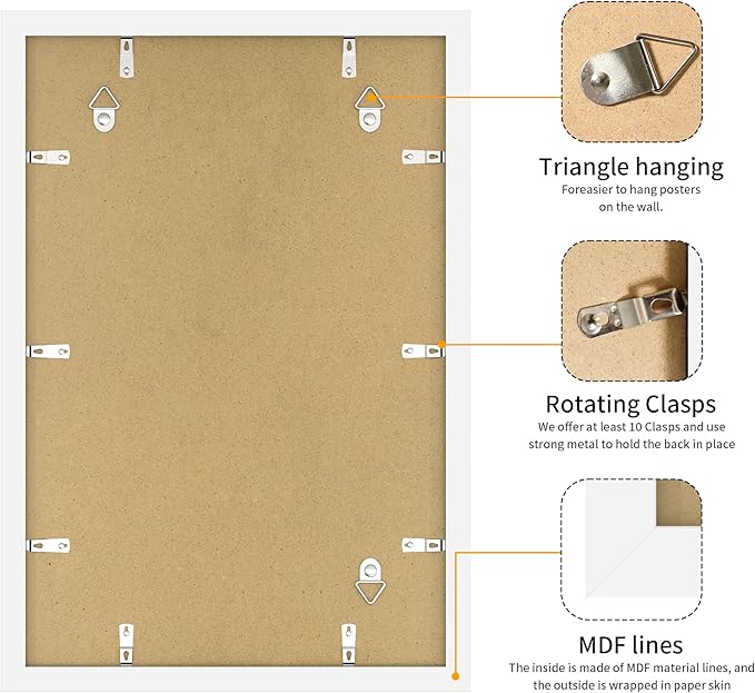 12x18 Picture Frame 3 Pack - White Poster Frame Display Pictures 11x17 with Mat or 12 x 18 Without Mat for Wall Hanging Horizontal and Vertical