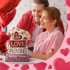 Lineshading 4 Pcs Valentine Table Decoration Wooden Be Mine Heart Decor Valentine Day Tiered Tray Decor Valentine's Day Centerpiece Red Pink White Heart Block Signs Gift for Farmhouse Home Kitchen
