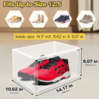 Clear Shoe Boxes Plastic Stackable ‌Shoe Cabinet‌ with Acrylic Magnetic Lids Drop Side Sneaker Display Case for Closet, Entryway, Fits Men's Shoes up to Size 12.5 (14.17''x10.62''x8.07'')